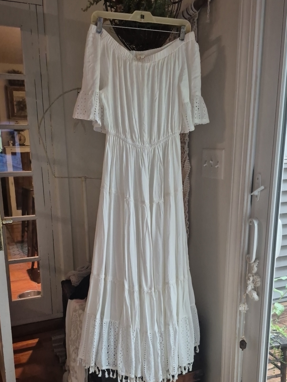 Solitaire White Eyelet Off-Shoulder Maxi Dress